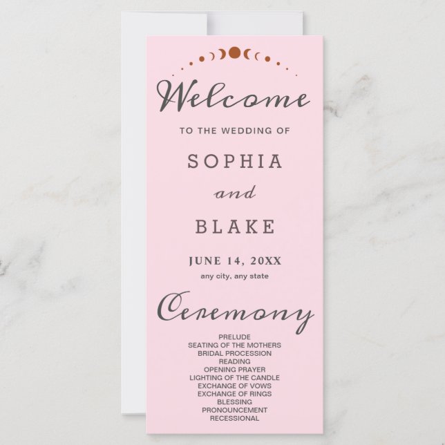Bronze Phases Lune Soft Pink Wedding Programme (Devant)
