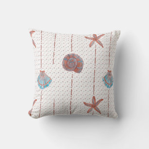 Bronze Pink and Blue Watercolor Seashells Throw Pillow
