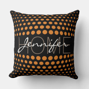 Bronze polka dots home monogram throw pillow