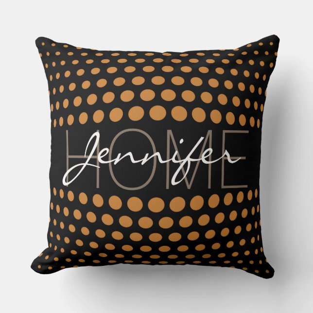 Bronze polka dots home monogram throw pillow (Front)