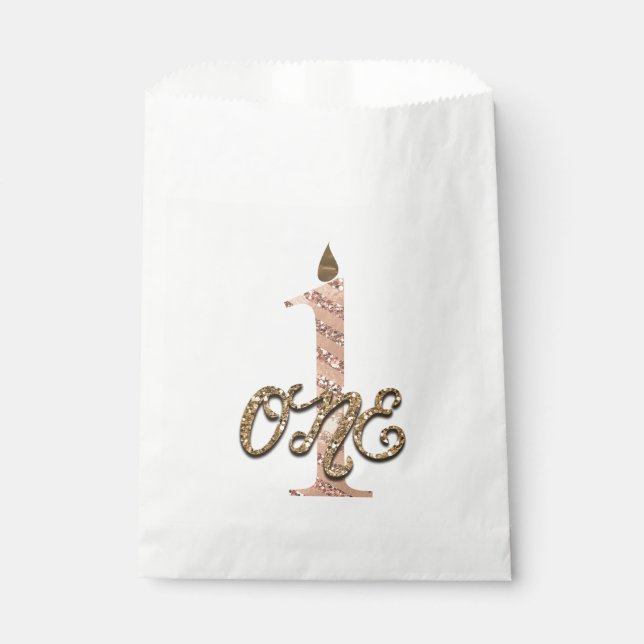 Bronze Polka Dots Rose Gold ONE 1 1st Birthday Favour Bag (Front)