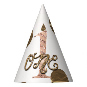 Bronze Polka Dots Rose Gold ONE 1 1st Birthday Party Hat