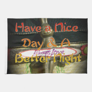 Bronze Rabbit Sculpture with Inspirational Quotes Kitchen Towel