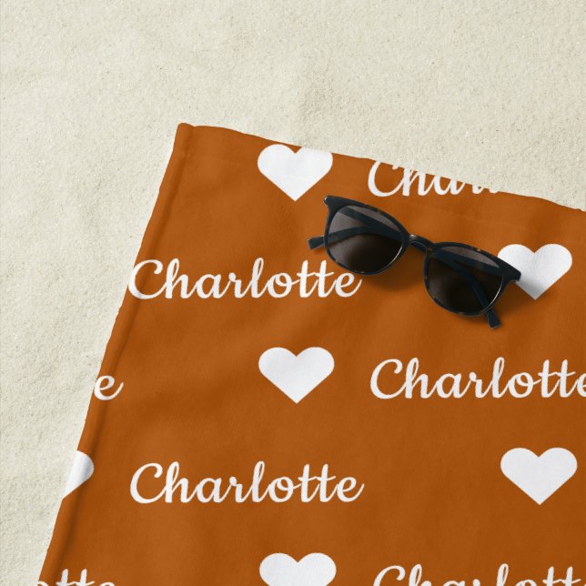 Bronze Repeating Name Script Heart Beach Towel (In Situ)