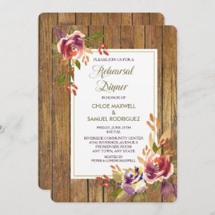 Bronze Rose Bois Floral Mariage Dîner Invitation