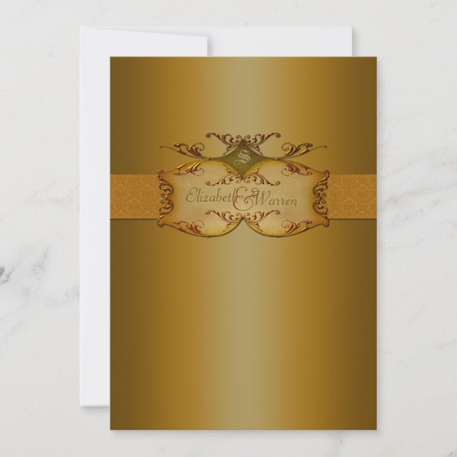 Bronze Scrolls Monogrammed Wedding Invitation (Front)