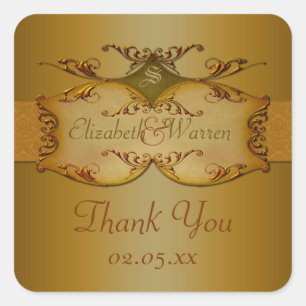 Bronze Scrolls Wedding Favour Thank You Sticker