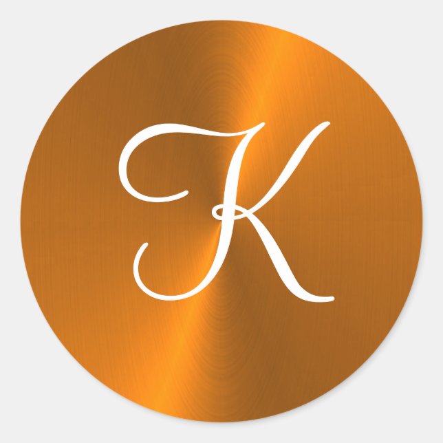 Bronze shiny faux metal monogram classic round sticker (Front)