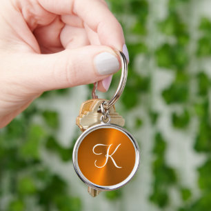 Bronze shiny faux metal monogram keychain