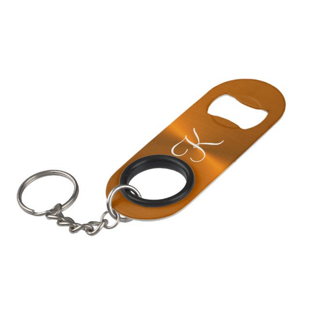 Bronze shiny faux metal monogram keychain bottle opener (Front Angled)