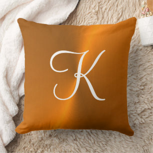 Bronze shiny faux metal monogram throw pillow