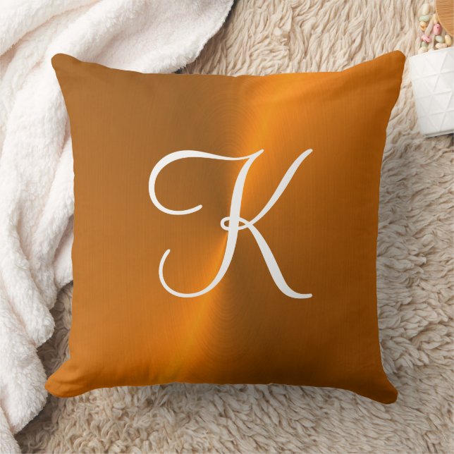 Bronze shiny faux metal monogram throw pillow (Blanket)