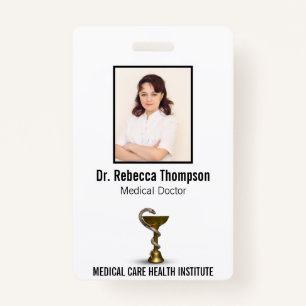 Bronze Snake Bowl Medical Hygieia White Photo ID Badge