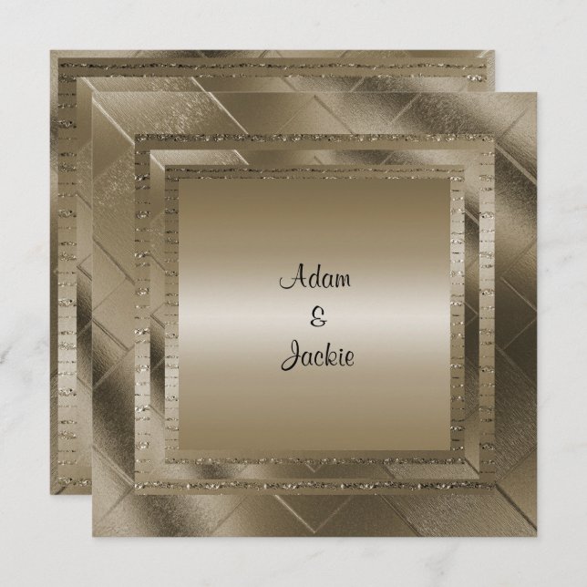BRONZE SPARKLE LAYERED ELEGANT WEDDING INVITATION (Front/Back)
