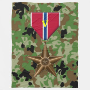 BRONZE STAR w/V for VALOR Fleece Blanket
