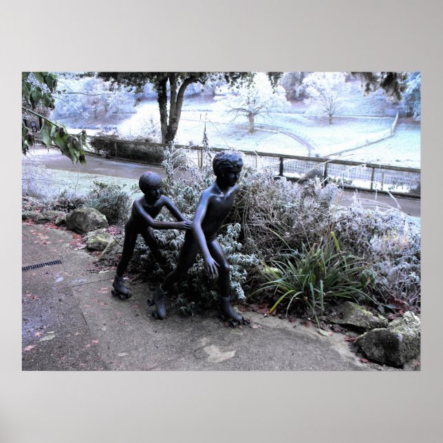 Bronze statue of children skating poster (Front)