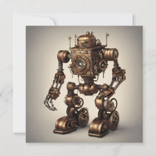 Bronze Steampunk Robot Sculpture Invitation