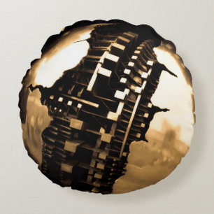 Bronze Steampunk Sculpture Round Pillow