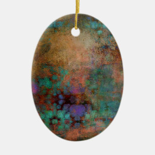 Bronze, Teal, Purple Abstract Ceramic Ornament