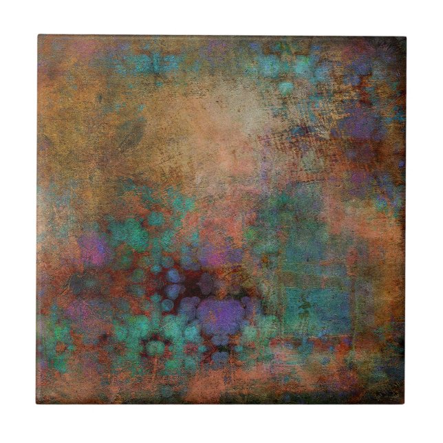 Bronze, Teal, Purple Abstract Tile (Front)