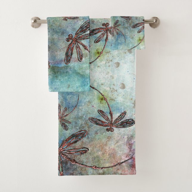 Bronze Tipped Dragonflies Magical Sky Bath Towel Set (Insitu)