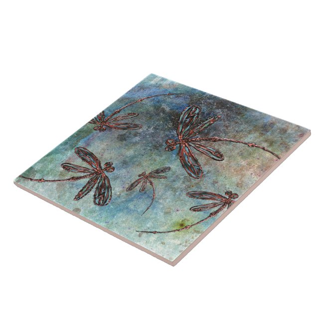 Bronze Tipped Dragonflies on a Magical Starry Sky Tile (Side)