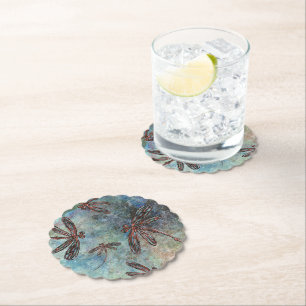 Bronze Tipped Dragonflies on a Starry Sky Paper Coaster