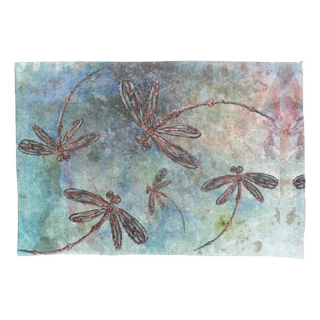 Bronze Tipped Dragonflies on a Starry Sky Pillowcase (Front)