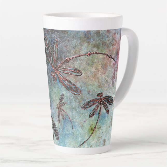 Bronze Tipped Dragonflies Starry Sky Latte Mug (Right Angle)