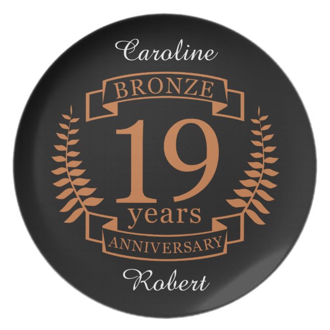 Bronze traditional wedding anniversary 19 years plate (Front)