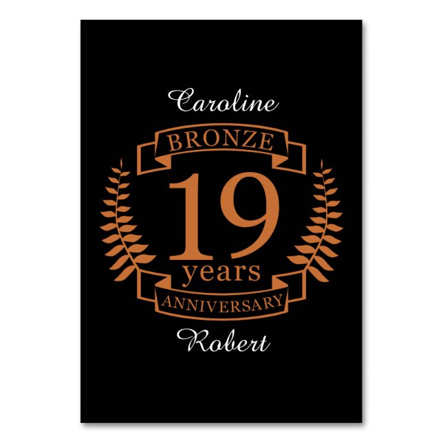 Bronze traditional wedding anniversary 19 years table number (Front)