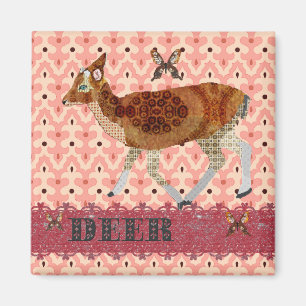 Bronze Vintage Fawn & Butterflies Damask Magnet