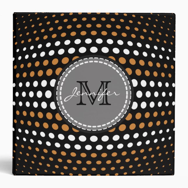 Bronze & White Polka Dots Pattern Monogram Binder (Front)