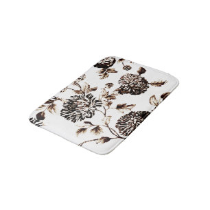 Bronze & White Vintage Botanical Floral Toile No.2 Bath Mat