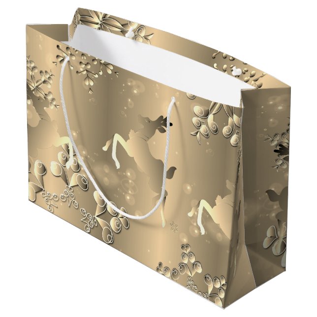 Bronzy Reindeer and Snowflakes Large Gift Bag (Back Angled)