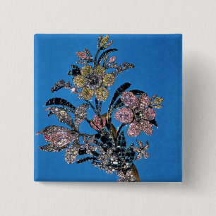 Brooch in form of large bouquet with brilliant 2 inch square button