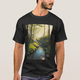 Brook Forest Tree Rock Sunlight Moss Grass Water S T-Shirt