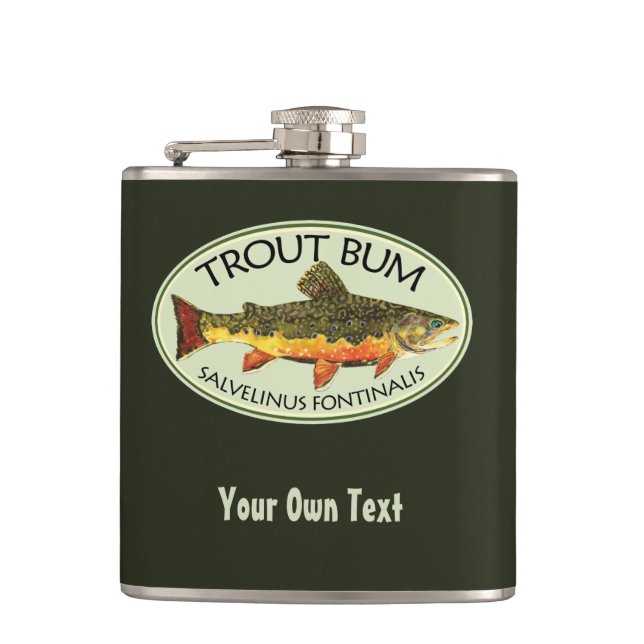 Brook Trout Bum Humourous Fly Fishing Hip Flask (Front)