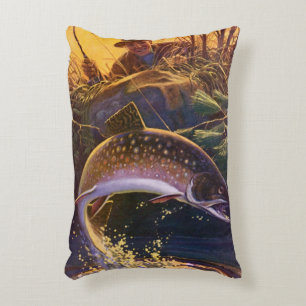 Brook Trout Fish Fisherman, Vintage Sports Fishing Accent Pillow