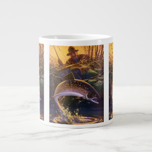 Brook Trout Fish Fisherman, Vintage Sports Fishing Large Coffee Mug