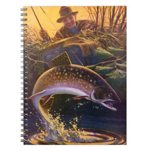 Brook Trout Fish Fisherman, Vintage Sports Fishing Notebook