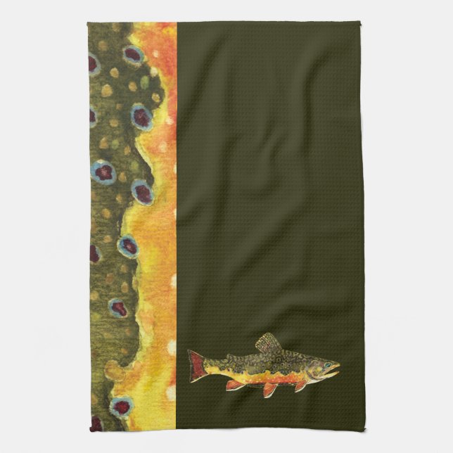 Brook Trout Fish Painting Kitchen Towel (Vertical)