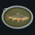 Brook Trout Fish Painting Oval Belt Buckle<br><div class="desc">BROOK TROUT PAINTING. Just the fish, the whole fish, and nothing but the fish. This design features the wild eastern brook trout, salvelinus fontinalis fontinalis, in rich colours and beautiful patterning just as nature painted it. The art is from an original watercolor painting by Mr. Trout Whiskers. For those who love...</div>