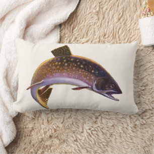 Brook Trout Fish, Vintage Sports Fishing Fisherman Lumbar Pillow