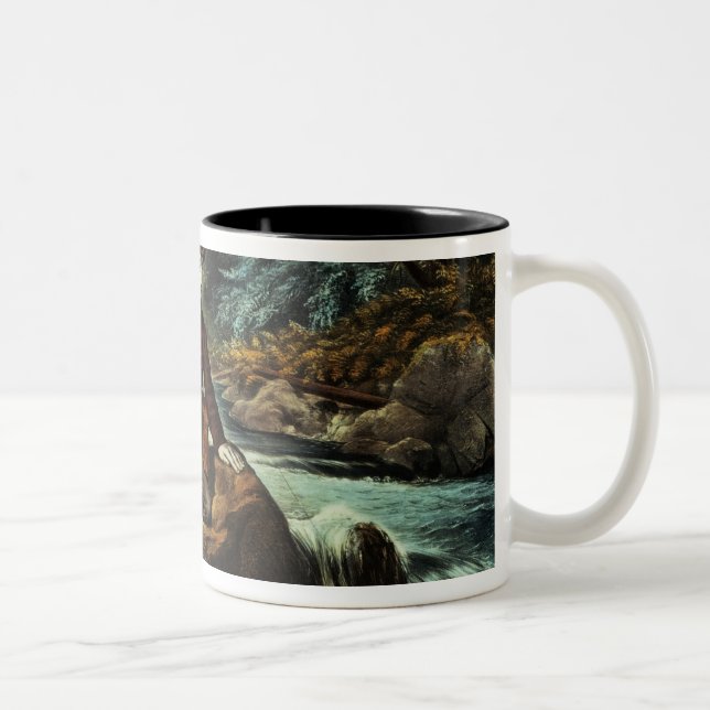 Brook Trout Fishing - An Anxious Moment, 1862 Two-Tone Coffee Mug (Right)