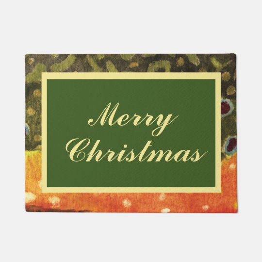 Brook Trout Fly Fishing Christmas Welcome Doormat