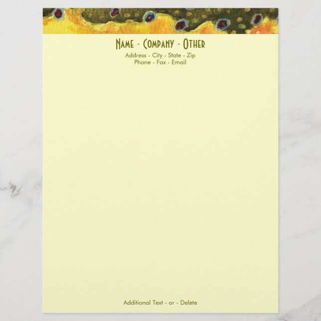 Brook Trout Fly Fishing Customized Letterhead (Front)