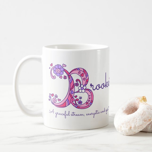 Brooke name meaning decorative B monogram mug (With Donut)