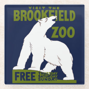 Brookfield Zoo, Federal Art Program Poster 1936 Glass Coaster