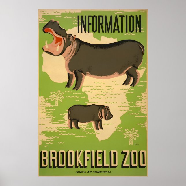Brookfield Zoo Hippo Vintage WPA Poster (Front)